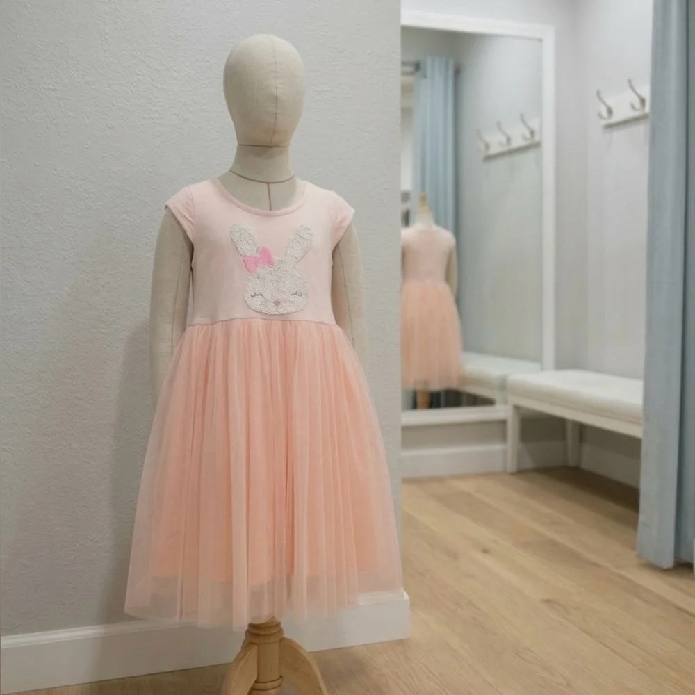 Sparkly Sequined Bunny Party Girls Dress - Picture 3 of 5